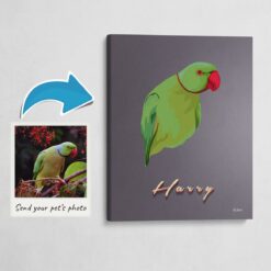 Custom Mid Century Retro Style Bird Portrait -  Pet illustration from photo - Night Script Canvas