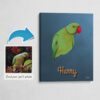 Custom Mid Century Retro Style Bird Portrait - Pet illustration from photo - Rustic Blue Canvas 2 photo to retro bird portrait canvas rustic blue