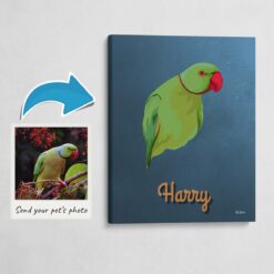 Custom Mid Century Retro Style Bird Portrait -  Pet illustration from photo - Rustic Blue Canvas