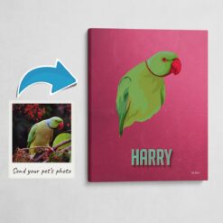Custom Mid Century Retro Style Bird Portrait -  Pet illustration from photo - Vintage Teal Canvas