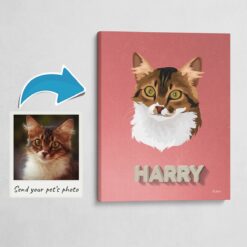 Custom Mid Century Retro Style Cat Portrait -  Pet illustration from photo - Decking Canvas