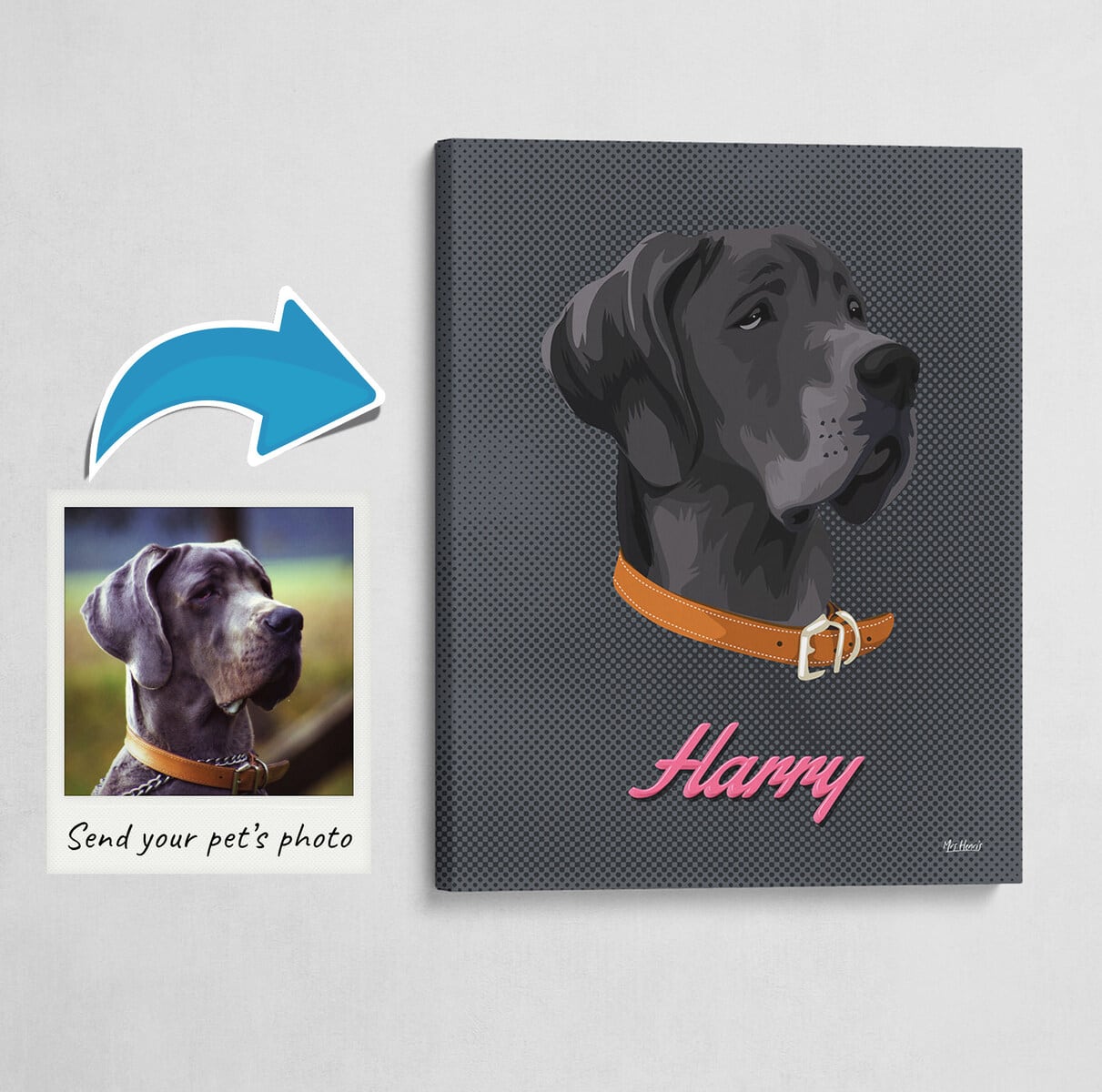 Custom Mid Century Retro Style Dog Portrait - Pet illustration from photo - Bubblegum Canvas 3 Custom Mid Century Retro Style Dog Portrait - Pet illustration from photo - Bubblegum Canvas