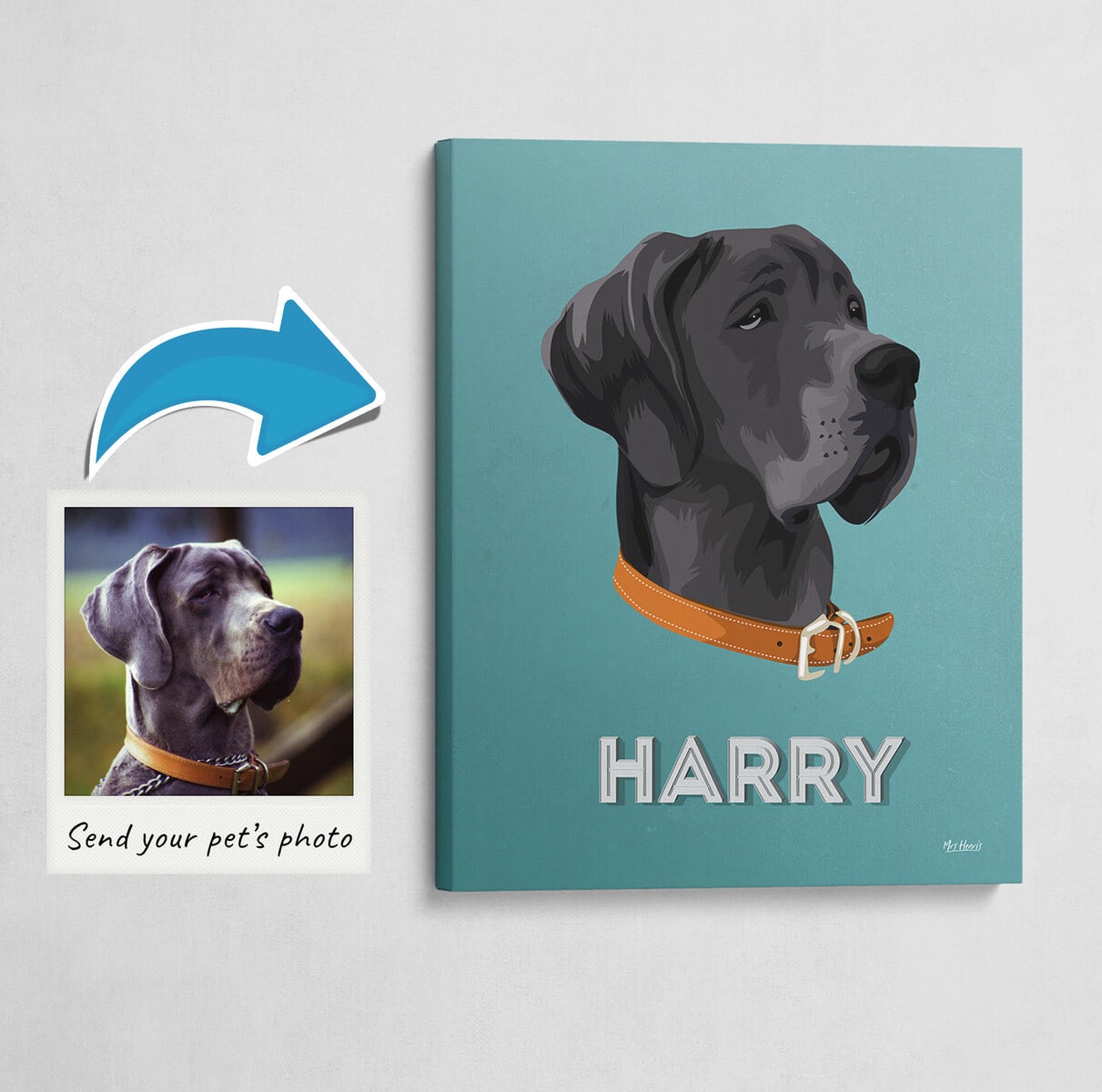 Custom Mid Century Retro Style Dog Portrait - Pet illustration from photo - Mint Art Deco Canvas 3 Custom Mid Century Retro Style Dog Portrait - Pet illustration from photo - Mint Art Deco Canvas