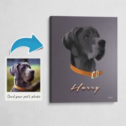 Custom Mid Century Retro Style Dog Portrait -  Pet illustration from photo - Night Script Canvas