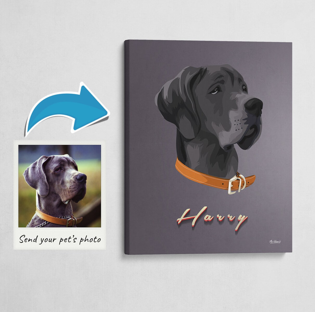 Custom Mid Century Retro Style Dog Portrait - Pet illustration from photo - Night Script Canvas 3 Custom Mid Century Retro Style Dog Portrait - Pet illustration from photo - Night Script Canvas