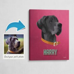 Custom Mid Century Retro Style Dog Portrait -  Pet illustration from photo - Vintage Teal Canvas