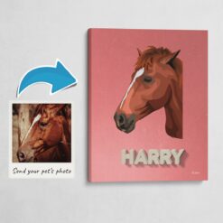 Custom Mid Century Retro Style Horse Portrait -  Pet illustration from photo - Decking Canvas