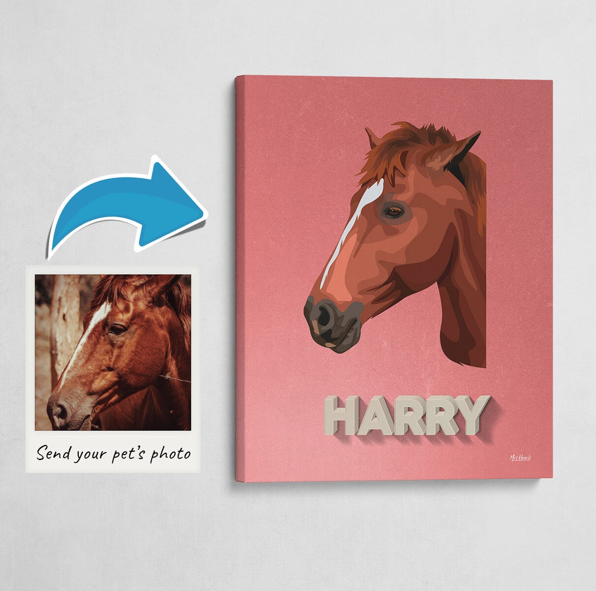 Custom Mid Century Retro Style Horse Portrait - Pet illustration from photo - Decking Canvas 3 Custom Mid Century Retro Style Horse Portrait - Pet illustration from photo - Decking Canvas