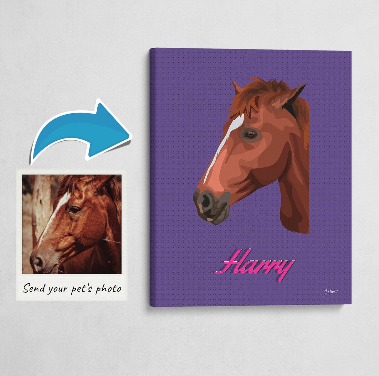 Custom Mid Century Retro Style Horse Portrait - Pet illustration from photo - Deep Purple Canvas 3 Custom Mid Century Retro Style Horse Portrait - Pet illustration from photo - Deep Purple Canvas