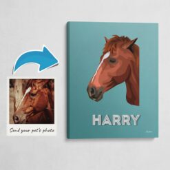 Custom Mid Century Retro Style Horse Portrait -  Pet illustration from photo - Mint Art Deco Canvas