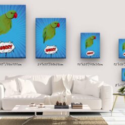 pop art pet portrait illustrations bird blue blast canvas size comparison