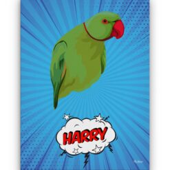pop art pet portrait illustrations bird blue blast front view white