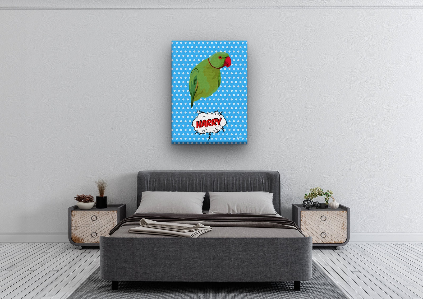 Custom Pop Art Style Bird Portrait - Pet illustration from photo - Blue dots Canvas 4 Custom Pop Art Style Bird Portrait - Pet illustration from photo - Blue dots Canvas - Image 2