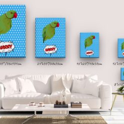 Custom Pop Art Style Bird Portrait - Pet illustration from photo - Blue dots Canvas 14 pop art pet portrait illustrations bird blue dots canvas size comparison