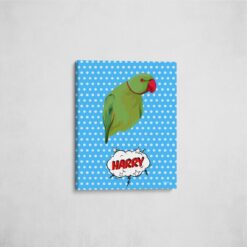 Custom Pop Art Style Bird Portrait - Pet illustration from photo - Blue dots Canvas 16 pop art pet portrait illustrations bird blue dots front view angled wall