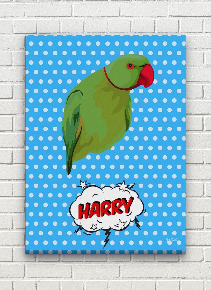 Custom Pop Art Style Bird Portrait - Pet illustration from photo - Blue dots Canvas 8 Custom Pop Art Style Bird Portrait - Pet illustration from photo - Blue dots Canvas - Image 6