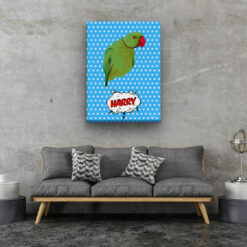 Custom Pop Art Style Bird Portrait - Pet illustration from photo - Blue dots Canvas 20 pop art pet portrait illustrations bird blue dots living room
