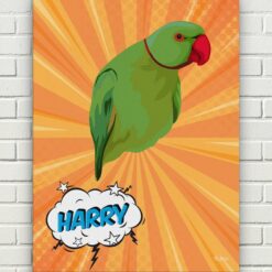 Custom Pop Art Style Bird Portrait - Pet illustration from photo - Orange blast Canvas 17 pop art pet portrait illustrations bird orange blast front view white bricks