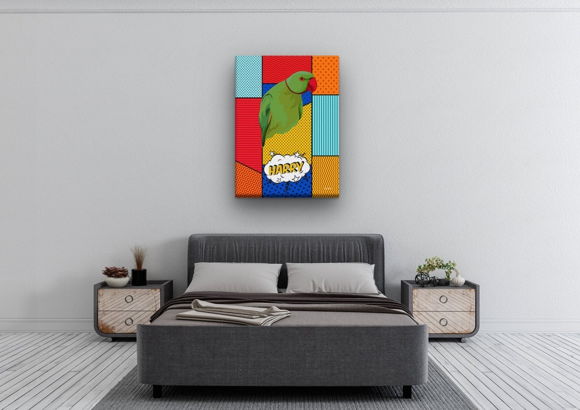 pop art pet portrait illustrations bird patchwork bedroom