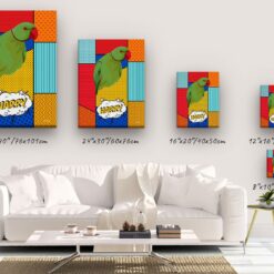 pop art pet portrait illustrations bird patchwork canvas size comparison