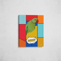 pop art pet portrait illustrations bird patchwork front view angled wall