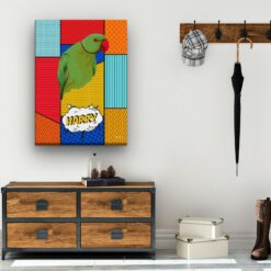 pop art pet portrait illustrations bird patchwork hall