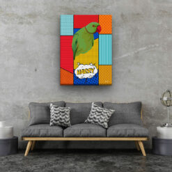 pop art pet portrait illustrations bird patchwork living room