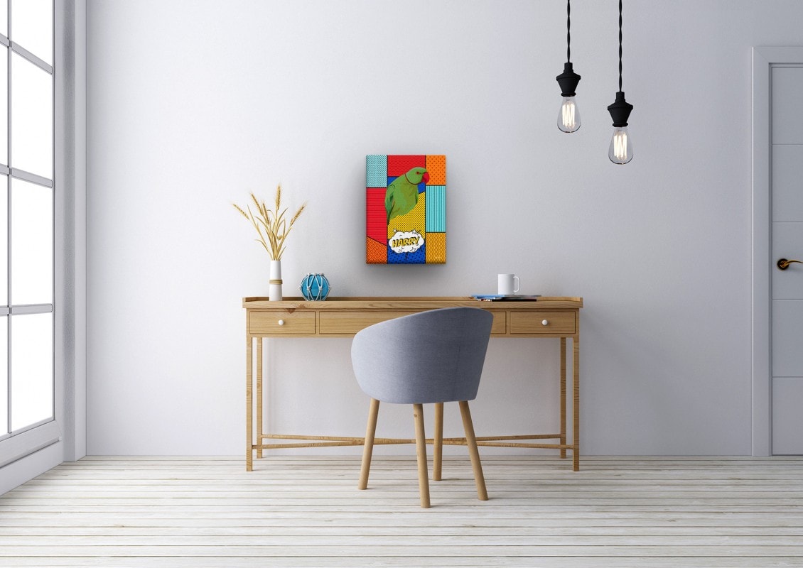 pop art pet portrait illustrations bird patchwork office