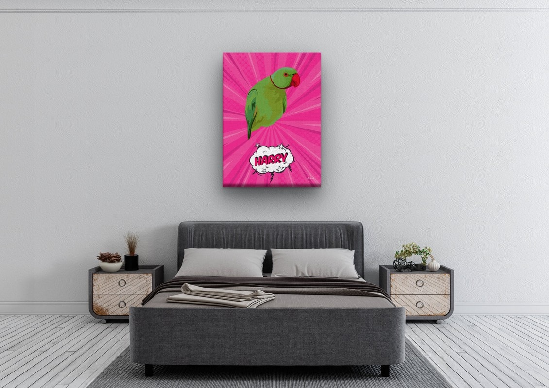 pop art pet portrait illustrations bird pink blast bedroom