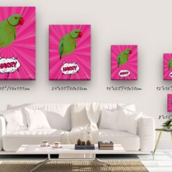 pop art pet portrait illustrations bird pink blast canvas size comparison