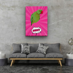 pop art pet portrait illustrations bird pink blast living room