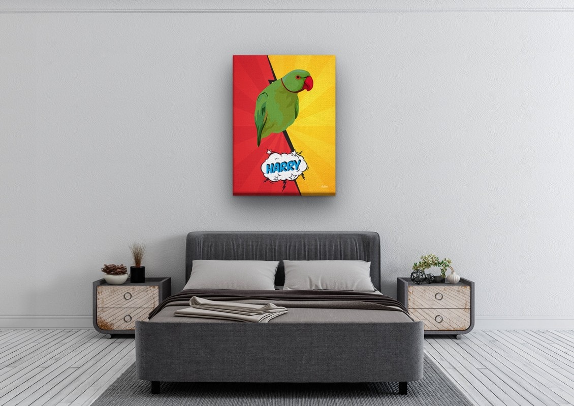 Custom Pop Art Style Bird Portrait - Pet illustration from photo - Red yellow split Canvas 24 pop art pet portrait illustrations bird red yellow split bedroom