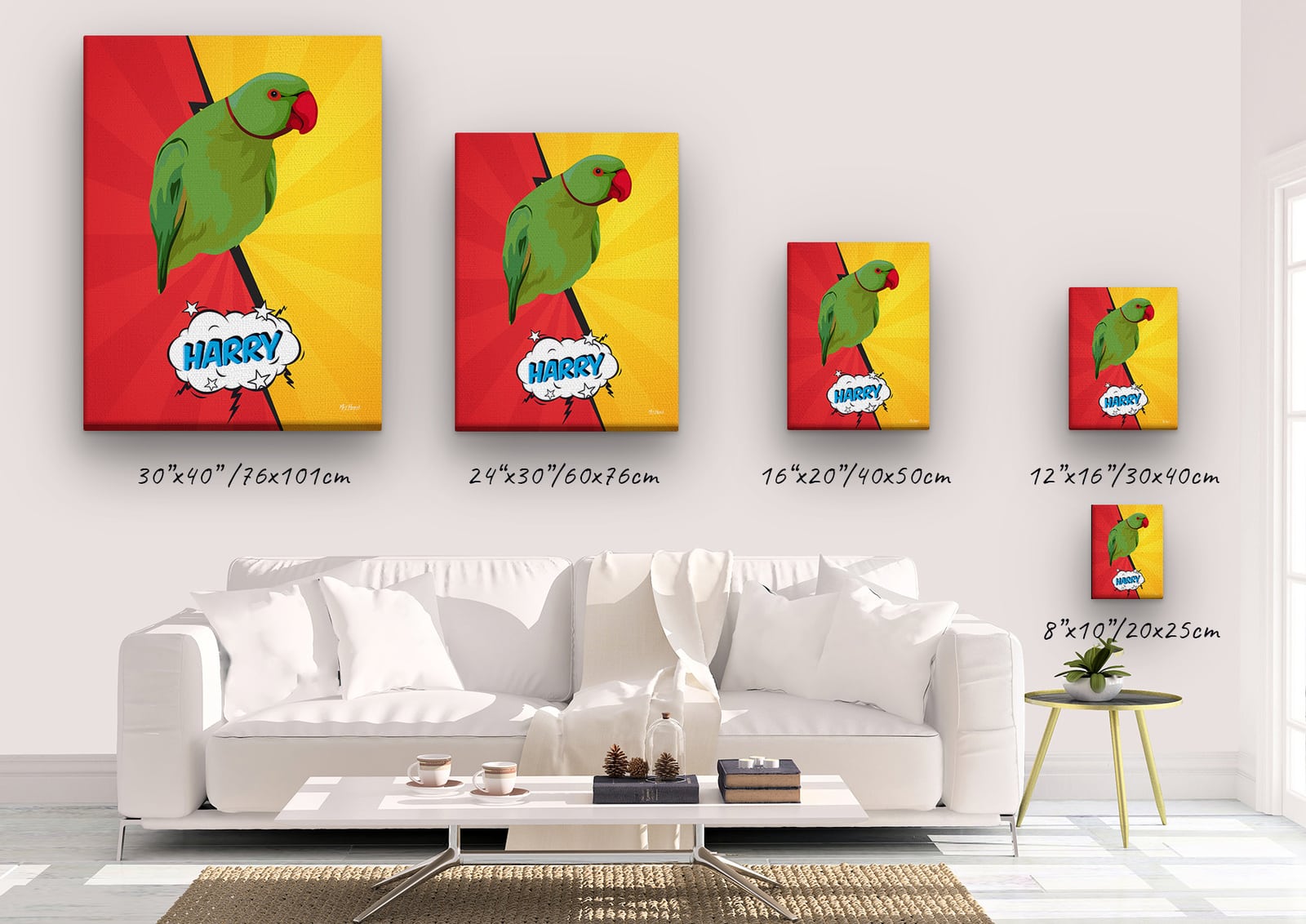 Custom Pop Art Style Bird Portrait - Pet illustration from photo - Red yellow split Canvas 5 Custom Pop Art Style Bird Portrait - Pet illustration from photo - Red yellow split Canvas - Image 3