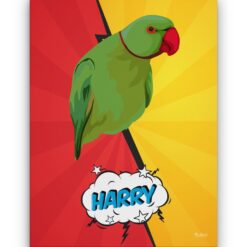 Custom Pop Art Style Bird Portrait - Pet illustration from photo - Red yellow split Canvas 18 pop art pet portrait illustrations bird red yellow split front view white