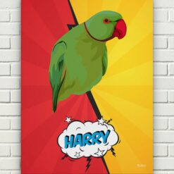 Custom Pop Art Style Bird Portrait - Pet illustration from photo - Red yellow split Canvas 17 pop art pet portrait illustrations bird red yellow split front view white bricks