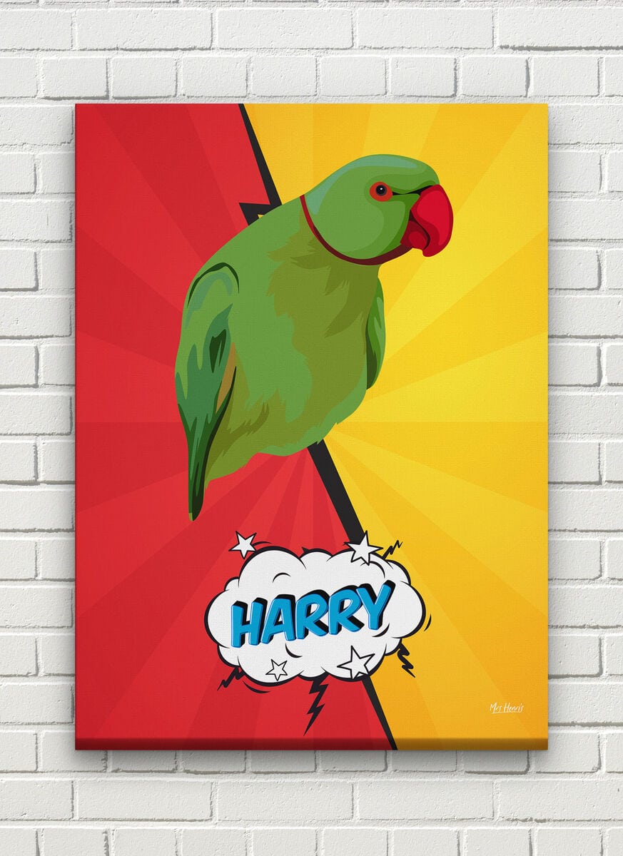 Custom Pop Art Style Bird Portrait - Pet illustration from photo - Red yellow split Canvas 8 Custom Pop Art Style Bird Portrait - Pet illustration from photo - Red yellow split Canvas - Image 6
