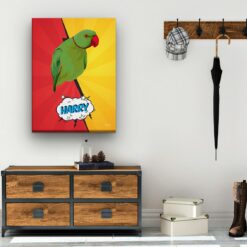 Custom Pop Art Style Bird Portrait - Pet illustration from photo - Red yellow split Canvas 19 pop art pet portrait illustrations bird red yellow split hall