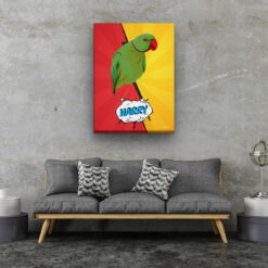 Custom Pop Art Style Bird Portrait - Pet illustration from photo - Red yellow split Canvas 20 pop art pet portrait illustrations bird red yellow split living room