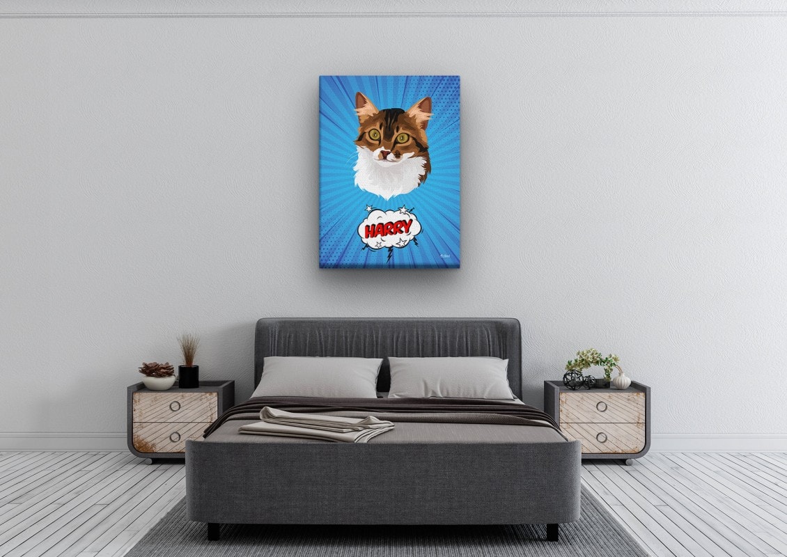 Custom Pop Art Style Cat Portrait - Pet illustration from photo - Blue blast Canvas 24 pop art pet portrait illustrations cat blue blast bedroom