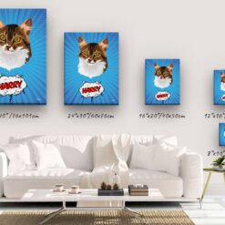Custom Pop Art Style Cat Portrait - Pet illustration from photo - Blue blast Canvas 14 pop art pet portrait illustrations cat blue blast canvas size comparison