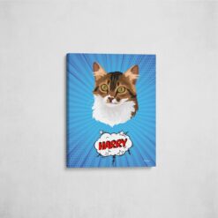 Custom Pop Art Style Cat Portrait - Pet illustration from photo - Blue blast Canvas 16 pop art pet portrait illustrations cat blue blast front view angled wall