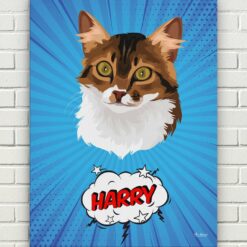 Custom Pop Art Style Cat Portrait - Pet illustration from photo - Blue blast Canvas 17 pop art pet portrait illustrations cat blue blast front view white bricks