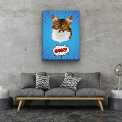 Custom Pop Art Style Cat Portrait - Pet illustration from photo - Blue blast Canvas 20 pop art pet portrait illustrations cat blue blast living room