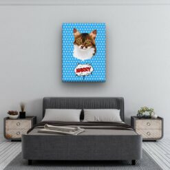 Custom Pop Art Style Cat Portrait - Pet illustration from photo - Blue dots Canvas 13 pop art pet portrait illustrations cat blue dots bedroom