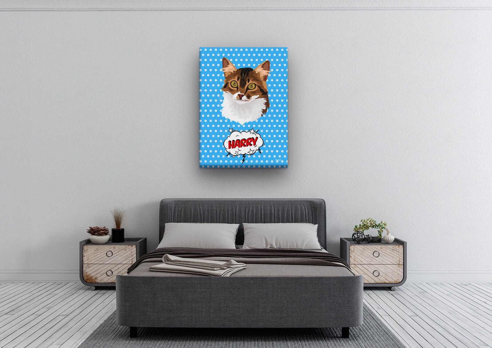 Custom Pop Art Style Cat Portrait - Pet illustration from photo - Blue dots Canvas 4 Custom Pop Art Style Cat Portrait - Pet illustration from photo - Blue dots Canvas - Image 2