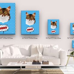 Custom Pop Art Style Cat Portrait - Pet illustration from photo - Blue dots Canvas 14 pop art pet portrait illustrations cat blue dots canvas size comparison