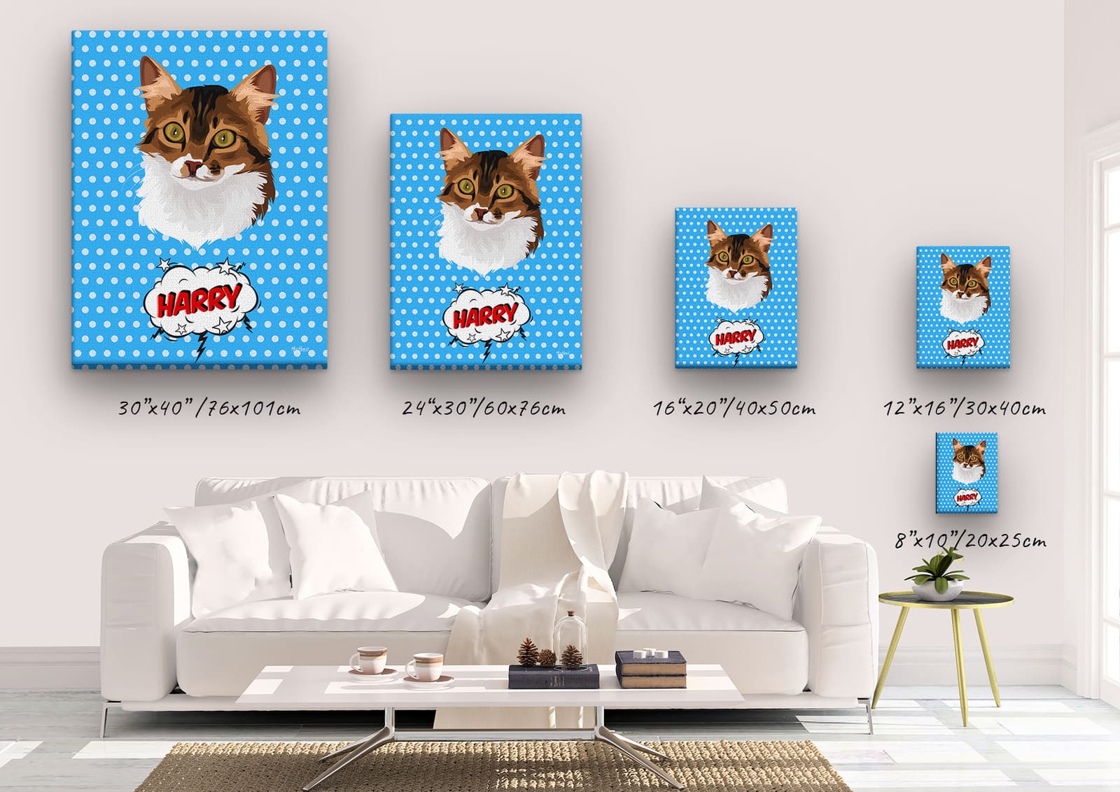 Custom Pop Art Style Cat Portrait - Pet illustration from photo - Blue dots Canvas 5 Custom Pop Art Style Cat Portrait - Pet illustration from photo - Blue dots Canvas - Image 3