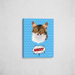 Custom Pop Art Style Cat Portrait - Pet illustration from photo - Blue dots Canvas 16 pop art pet portrait illustrations cat blue dots front view angled wall
