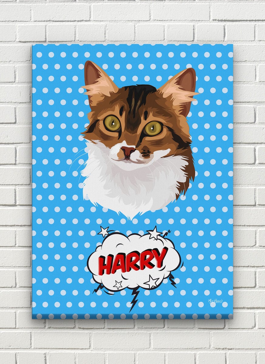 Custom Pop Art Style Cat Portrait - Pet illustration from photo - Blue dots Canvas 8 Custom Pop Art Style Cat Portrait - Pet illustration from photo - Blue dots Canvas - Image 6