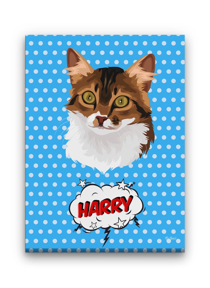 Custom Pop Art Style Cat Portrait - Pet illustration from photo - Blue dots Canvas 9 Custom Pop Art Style Cat Portrait - Pet illustration from photo - Blue dots Canvas - Image 7